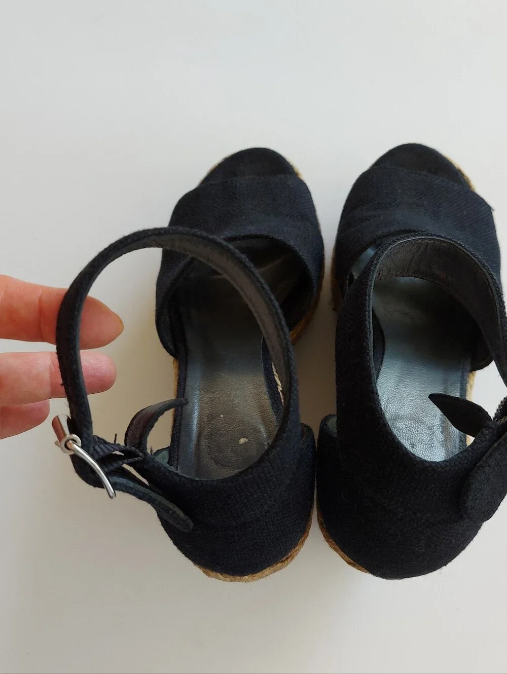 Stuart Weitzman Black Wedge Espadrille Sandals with Ankle Buckle size 6.5
